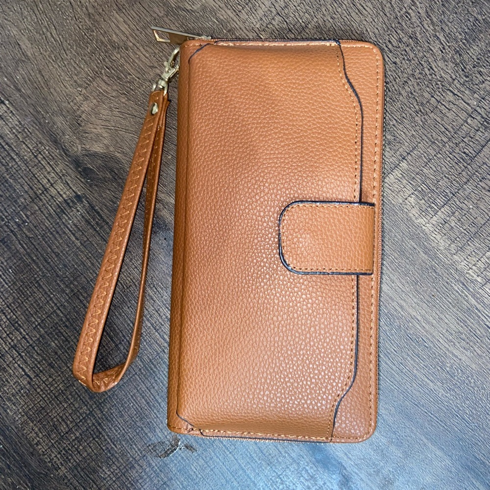 Tan faux Leather  Wristlet Wallet - 8”